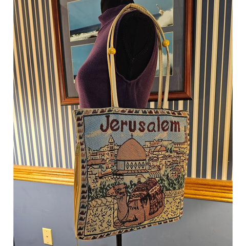 Jerusalem Tapestry Lightweight Expandable Tote Bag with Camel Design