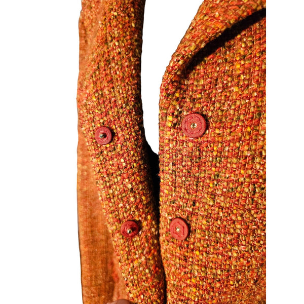 Alfani 70s Retro Style Tweed Wool Blend Fringed Skirt Set. Shoulder Pads Size 12