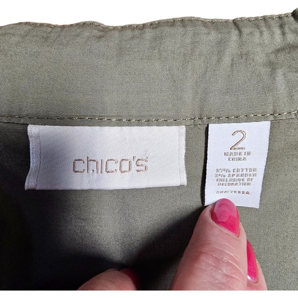 Chico's Lightweight Khaki Green Woodsy Style Women's 3/4 Sleeve Jacket, Size 12