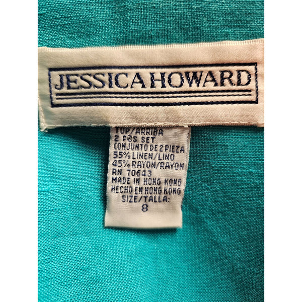 Jessica Howard Turquoise 2-Piece Set Full Length Dress Set Linen Blend Size 8