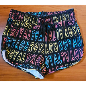 Lit 26 Neon "Royal" Print Women Running Shorts Fleece Lined Elastic Waist Size M