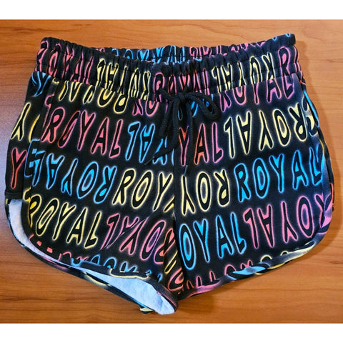 Lit 26 Neon "Royal" Print Women Running Shorts Fleece Lined Elastic Waist Size M