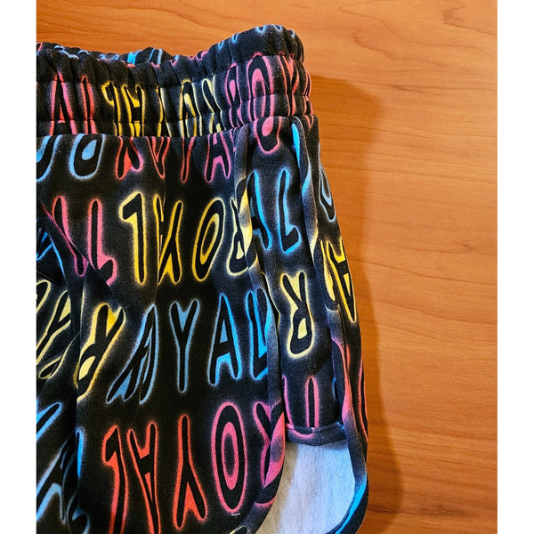 Lit 26 Neon "Royal" Print Women Running Shorts Fleece Lined Elastic Waist Size M