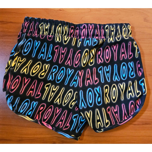 Lit 26 Neon "Royal" Print Women Running Shorts Fleece Lined Elastic Waist Size M
