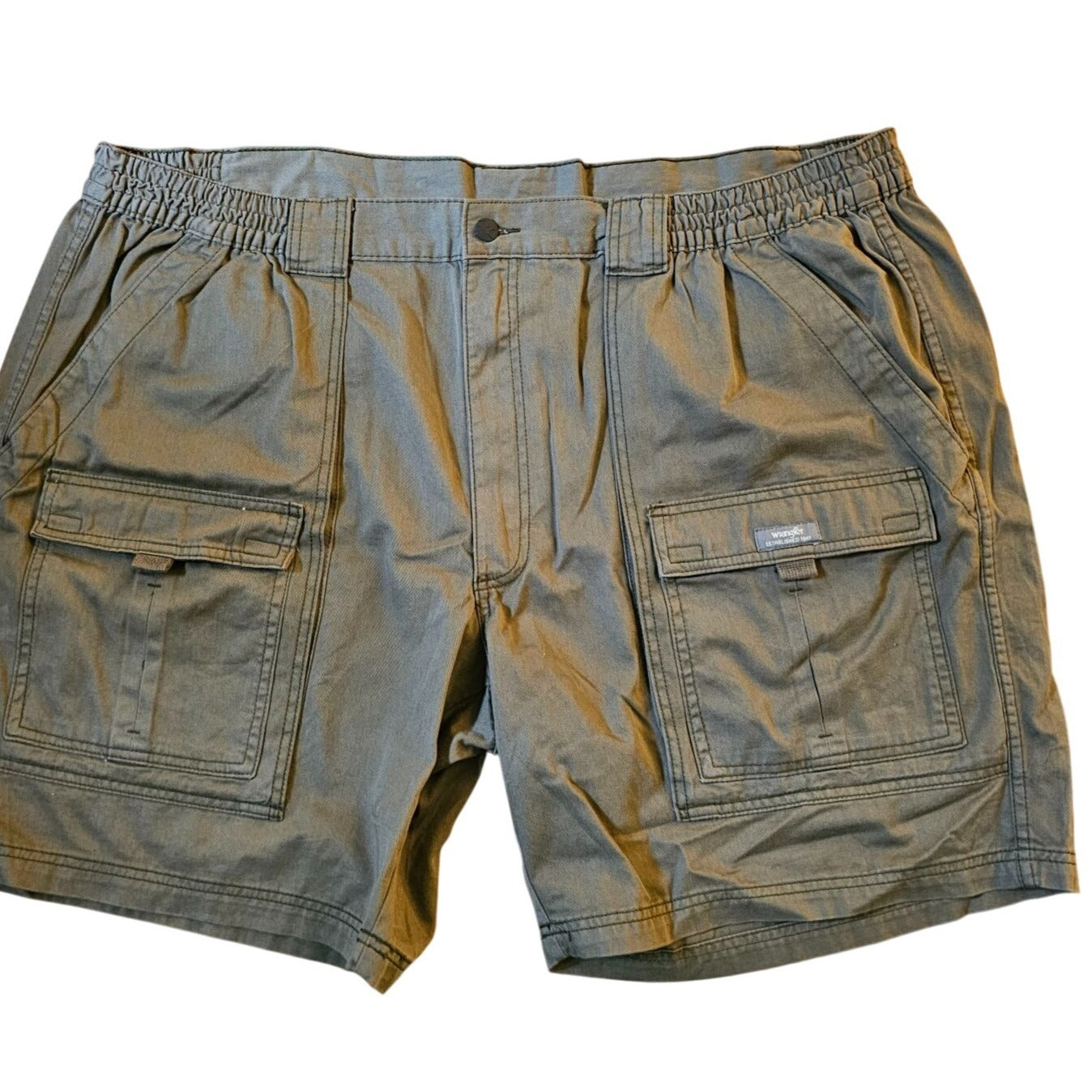 Wrangler Mens Olive Cargo Shorts Size 46 Cotton Elastic Waist & Multiple Pockets