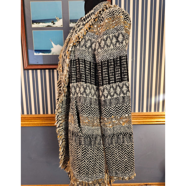 Lucky Brand Western Boho Open Cardigan Neckwarmer and Pockets, Size S