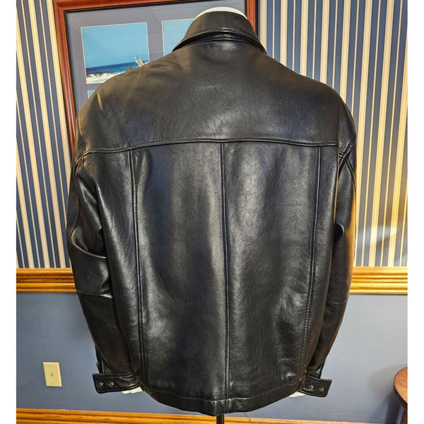 Vintage Boston Harbour Mens Soft Genuine Black Leather Jacket Full-Zip Front XXL