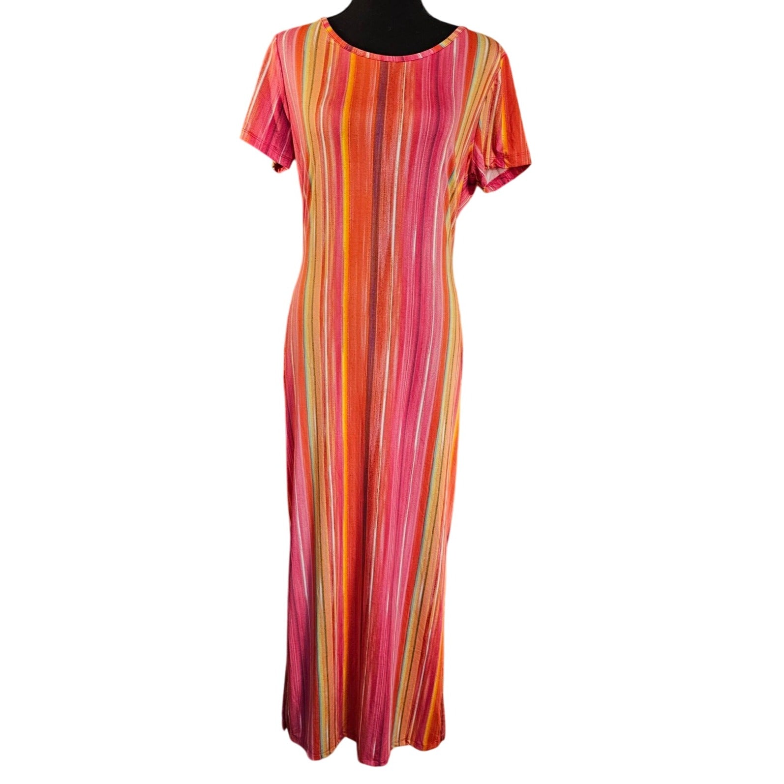 Smooth & Stretchy Vibrant Maxi Lightweight Summer dress w/ Sexy side splits, L