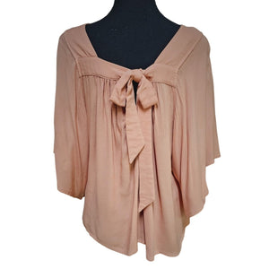 Easel Rayon Peach Loose and Flowy Blouse. Kimono Sleeves, Rear Bowtie, Size S