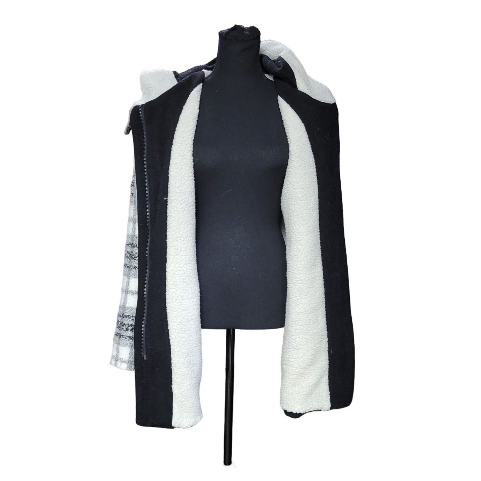 Members Only Wool Blend, Stylish, Heavy Women's Black and White Coat, Size M