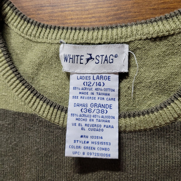 White Stag Brand, Green Sleeveless sweater with matching Cardigan,  Size Large