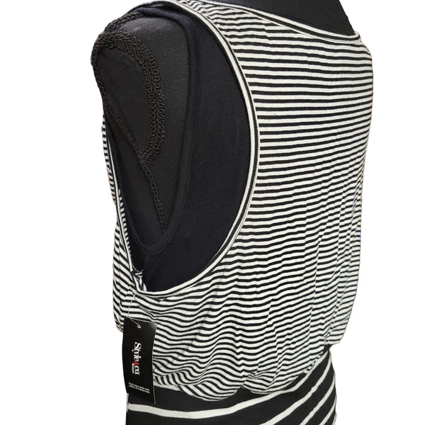 Style & Co Black & White Sleeveless, Striped Sharkbite Hem Dress, Size 0X