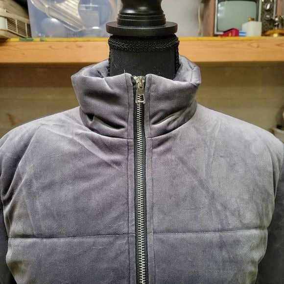 Star Crossed Lovers Charcoal Gray Velvet Feeling Puffer Women's Coat, Size Small