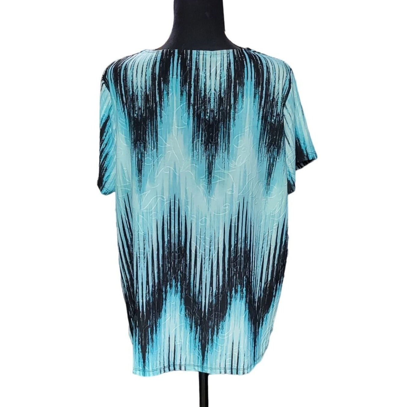 Always Indigo, Black and Ocean Colors Zigzag Women Loose Fit Blouse, Size 1X