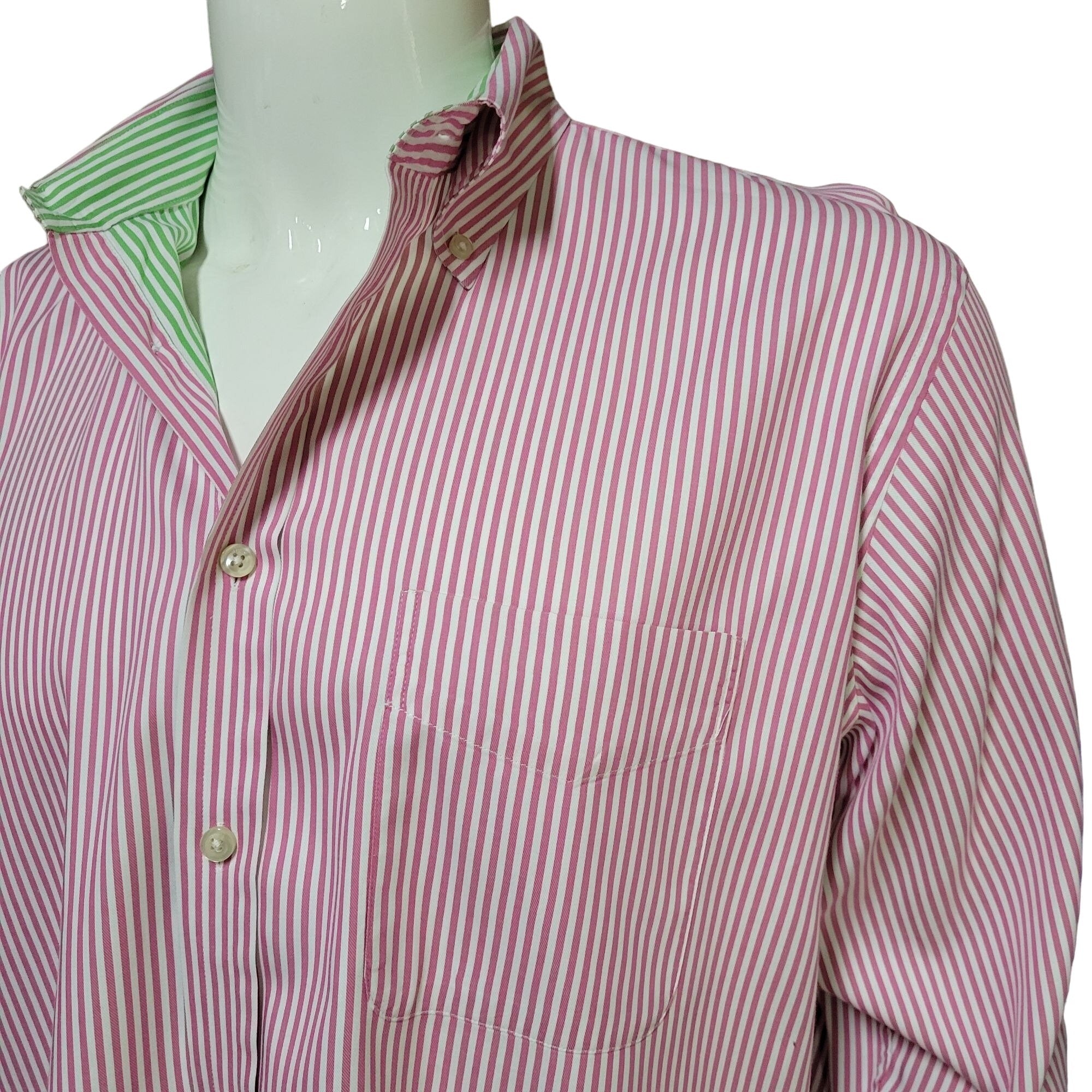 Lincs Men's Pink & White Striped Button Down Shirt. Size Large