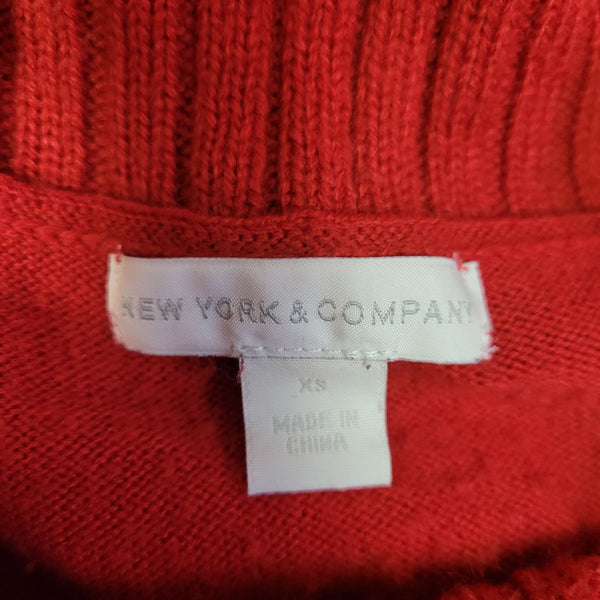 New York & Company Red Long Sleeve, Turtleneck Lightweight Sweater, Size XS