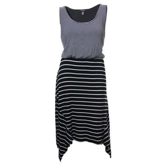 Style & Co Black & White Sleeveless, Striped Sharkbite Hem Dress, Size 0X