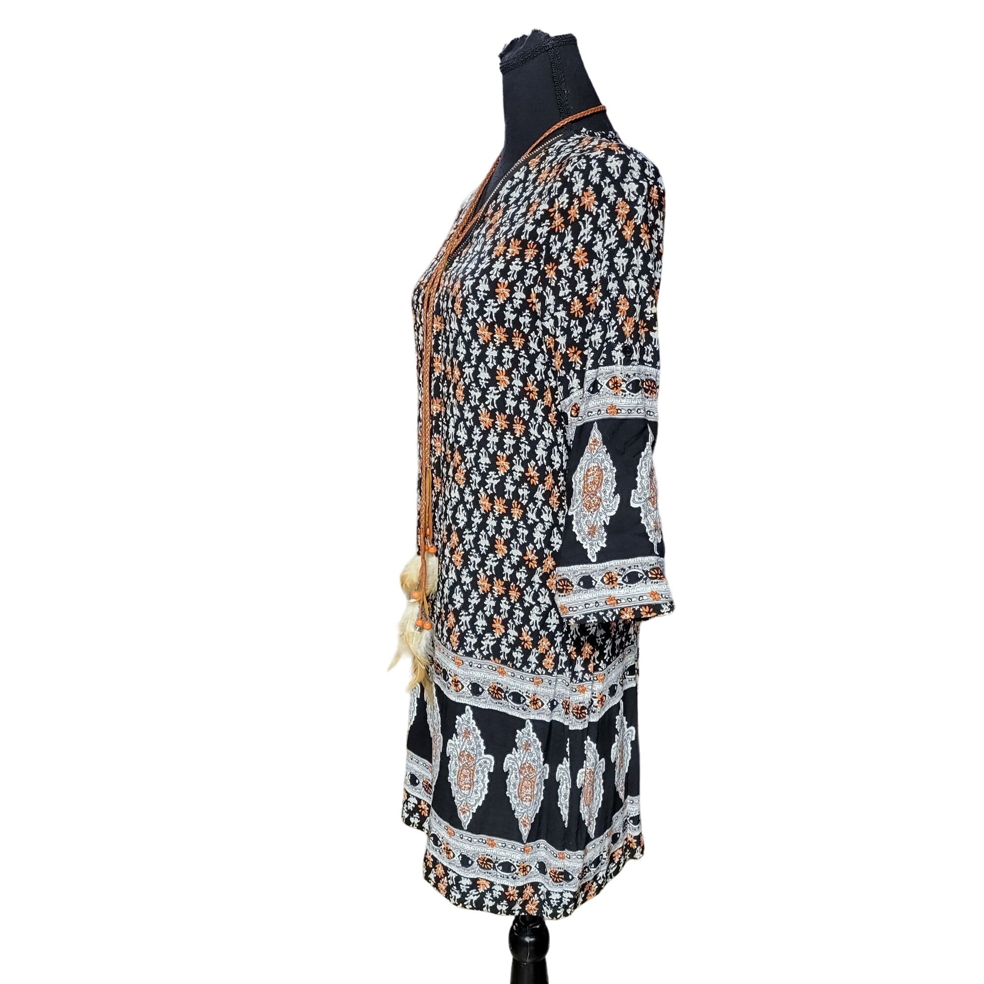 Kessley Lightweight Tribal Themed Mini-Dress, Size Small