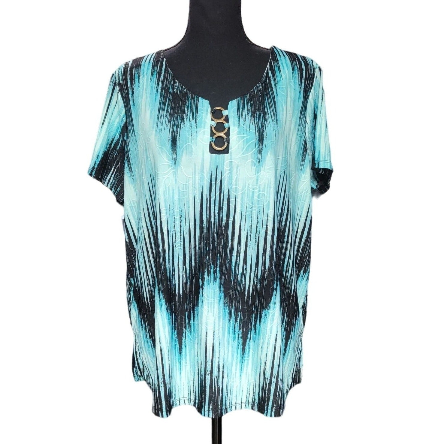 Always Indigo, Black and Ocean Colors Zigzag Women Loose Fit Blouse, Size 1X