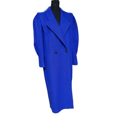 Vintage Royal Blue Fashions by Jill Women's Wool Blend Overcoat, Size Large
