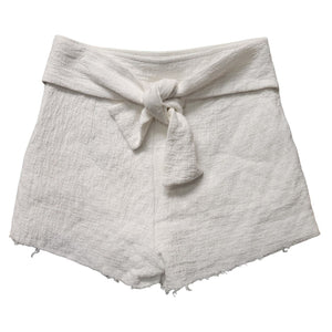 Honey Belle White High Rise, Cotton Shorts with Front Decorative Tie, Size Small