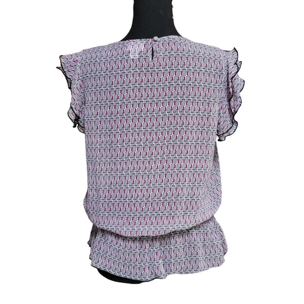 Worthington Semi-Sheer Women's Blouson Top. Loose Fit w/ Elastic Waist, Size M