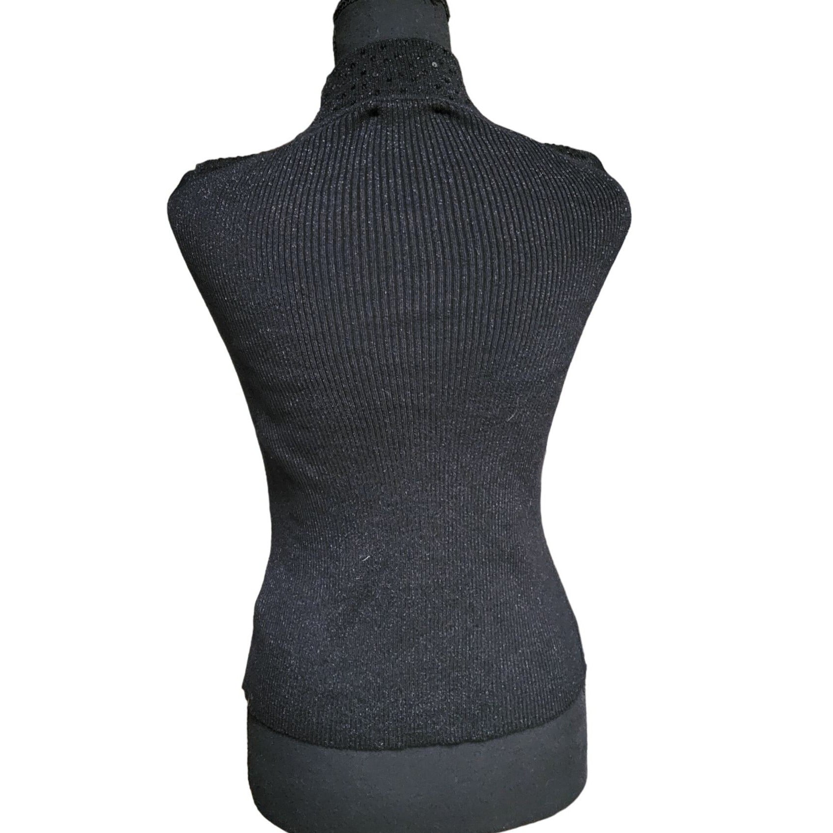 Hampshire Studio Black Sequined, Sleeveless Women's Sweater, Size Petite Medium