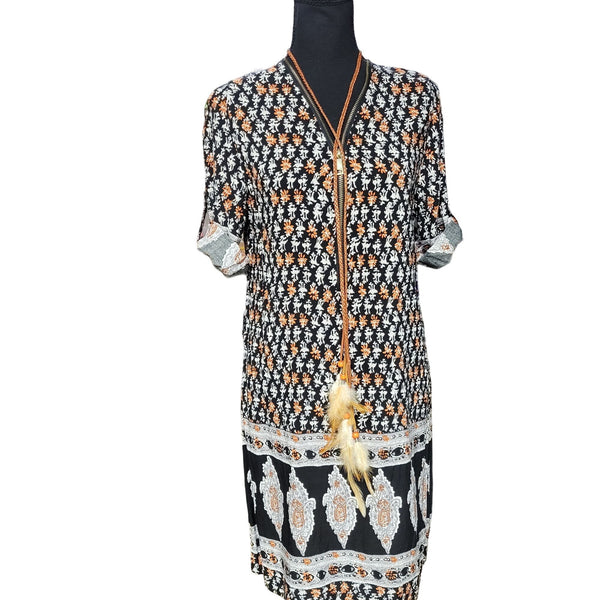 Kessley Lightweight Tribal Themed Mini-Dress, Size Small