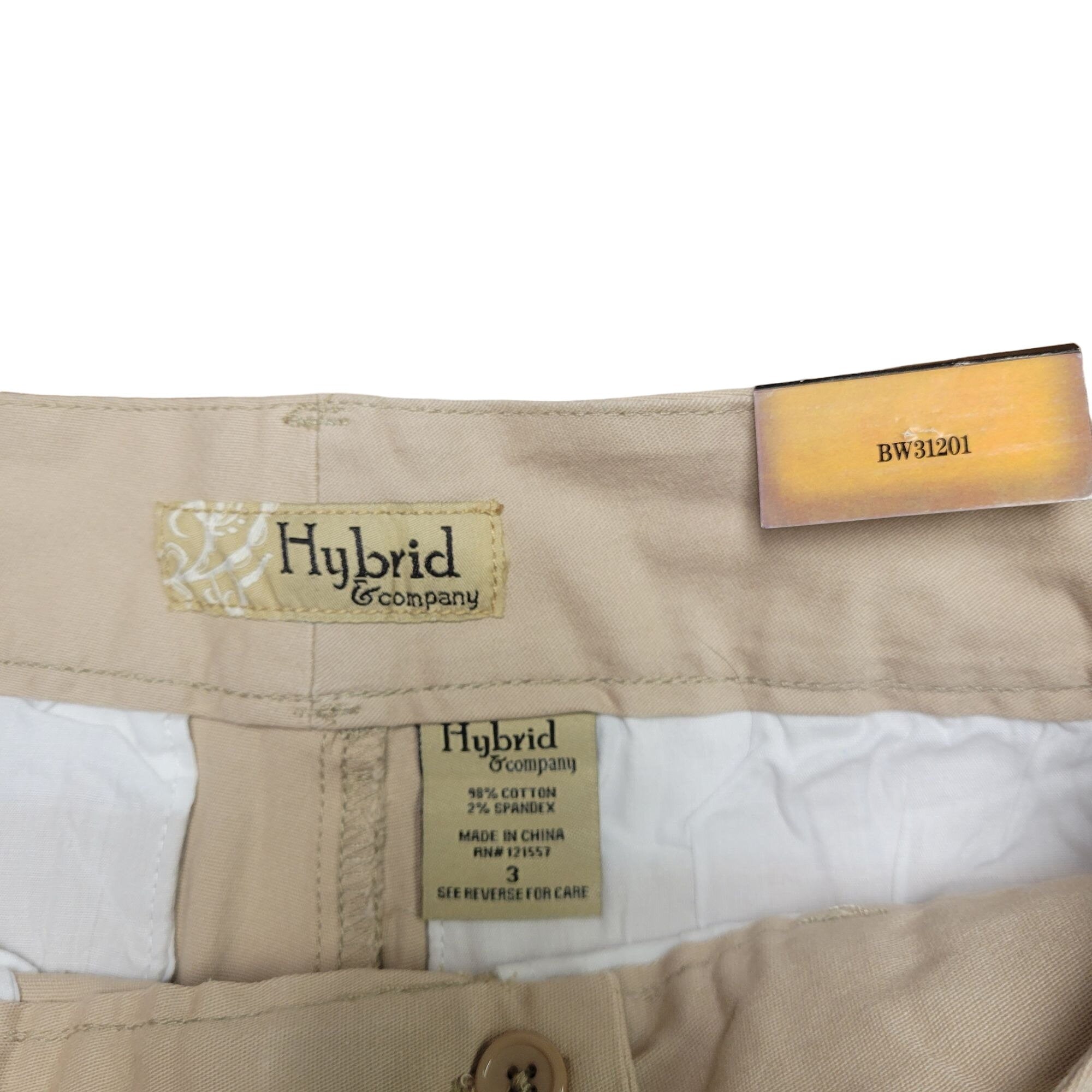 Hybird & Company Slimming, Low Waisted, Bermuda Women's Tan Shorts, Size 3