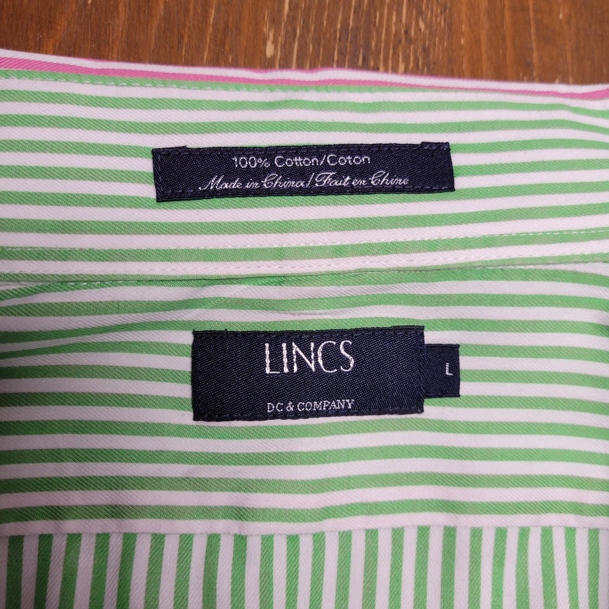Lincs Men's Pink & White Striped Button Down Shirt. Size Large