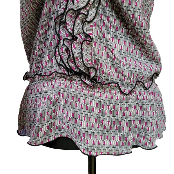 Worthington Semi-Sheer Women's Blouson Top. Loose Fit w/ Elastic Waist, Size M