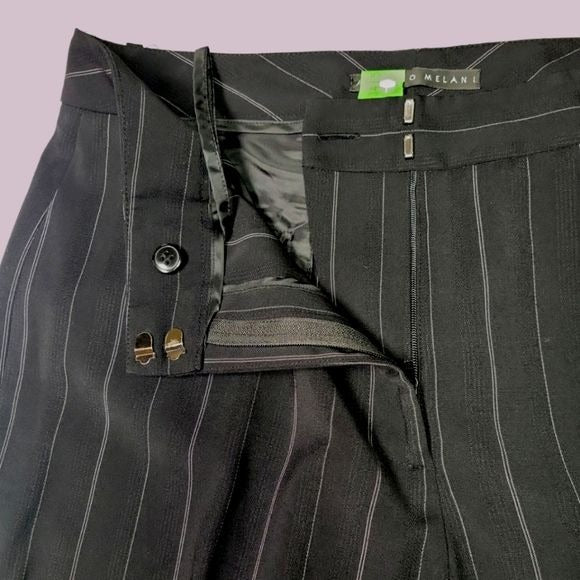Antonio Melani Black Purple Pinstripe Wool Blend Dress Pants, Size 6
