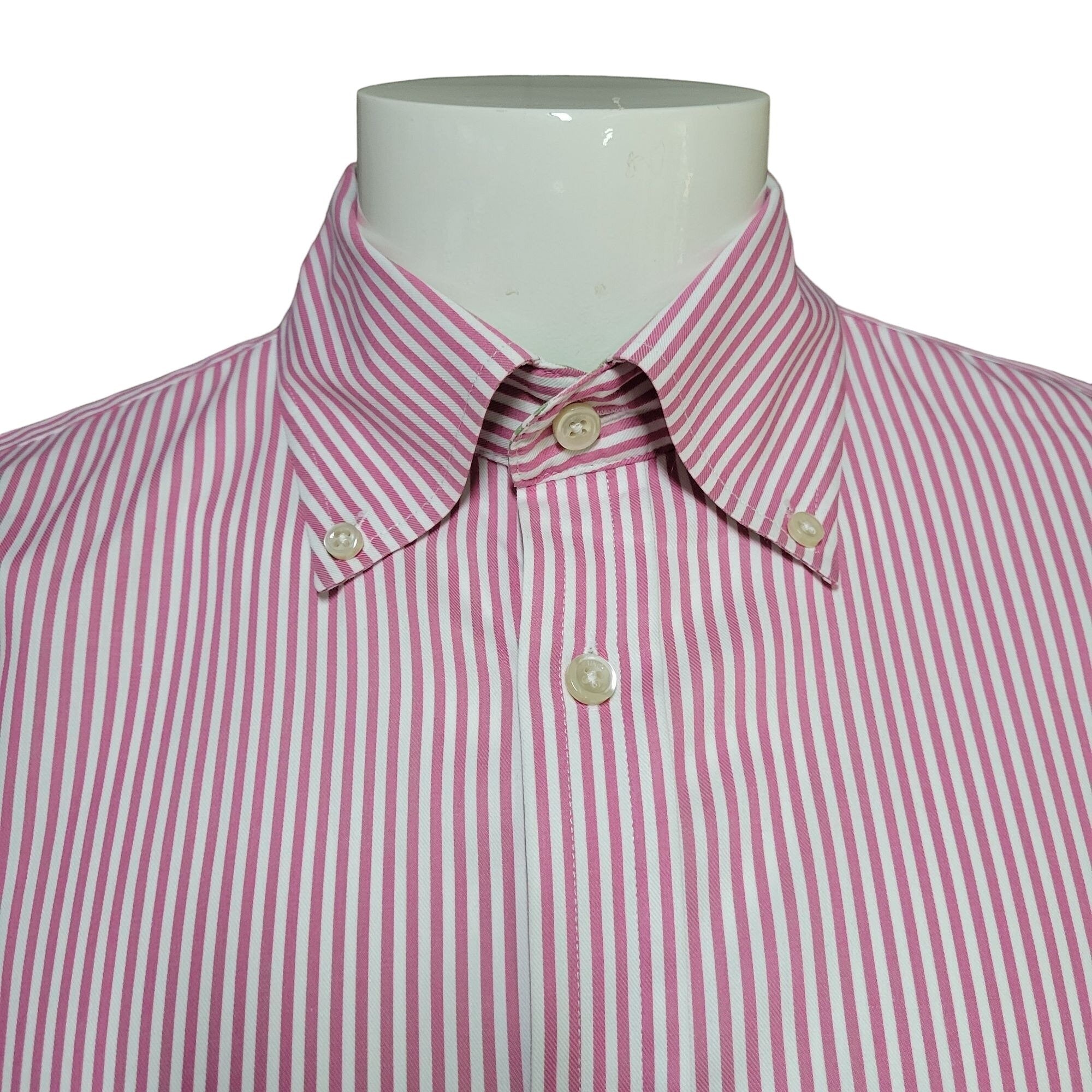 Lincs Men's Pink & White Striped Button Down Shirt. Size Large