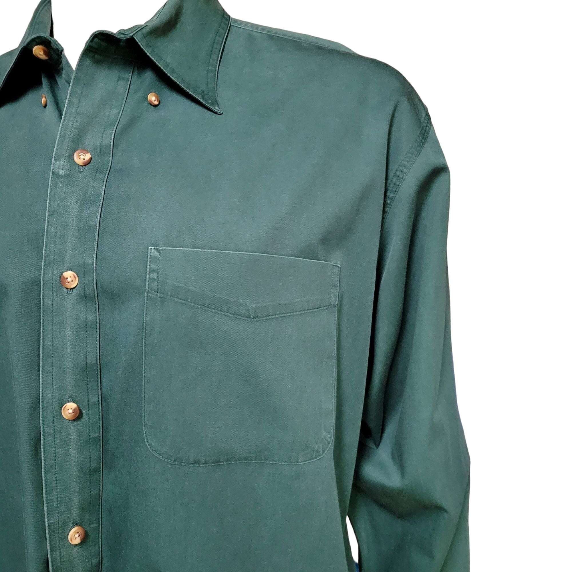 Savane Men's Long Sleeve, Button-Up Hunter Green, Deep Dye Shirt, Size Large Long